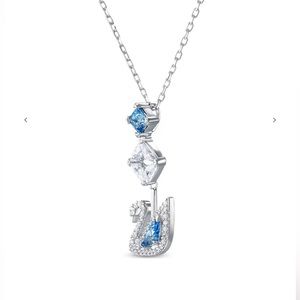 - SWAROVSKI COLLECTIONS DAZZLING SWAN NECKLACE, BLUE, RHODIUM PLATED